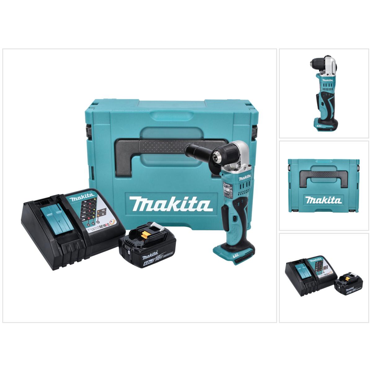 Makita, Bohrmaschine + Akkuschrauber, DDA 351 RG1J Akku Winkelbohrmaschine 18 V 13,5 Nm + 1x Akku 6,0 Ah + Ladegerät + M...