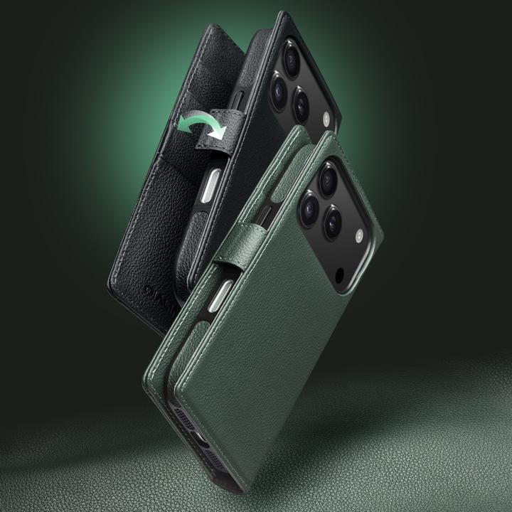 Produktbild QiAlino Hülle Flip Luxury 2-in-1 MagSafe Geldbörse echtes Leder (Apple iPhone 17 Pro)