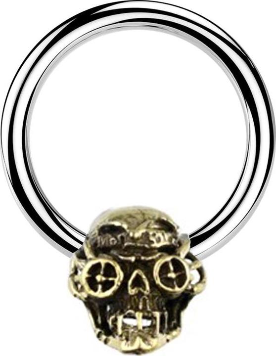 Produktbild Star Piercing Micro Closure Ring silber Totenkopf Steampunk vergoldet (Messing, Chirurgenstahl 316L)