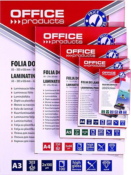 Produktbild Office Products Office Produktai OFFICE PRODUKTAI LAMINIERFOLIE, A4, 2X100MIC, GLÄNZEND, 100STK, TRANSPARENT 2032542 (A4, 100 Stück, 200 µm)
