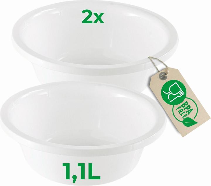 Produktbild Novaliv 2x Spülschüssel Rund 1,1L, D20 cm, Weiss, BPA-frei Spülmaschinenfest Ideal für Küche und Camp