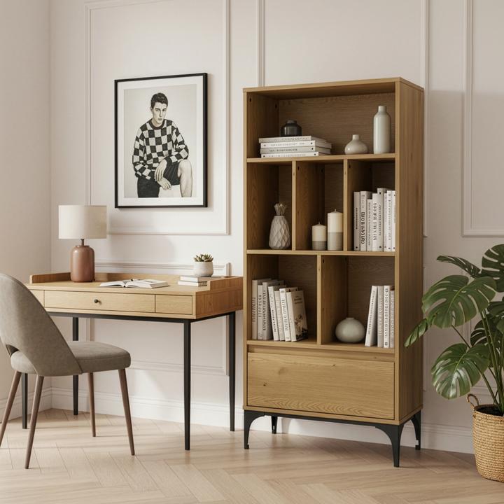 Actual product image En.Casa Bücherregal Kistiandi 137x60x35 cm Eicheoptik, dunkel (60 x 35 x 137 cm)