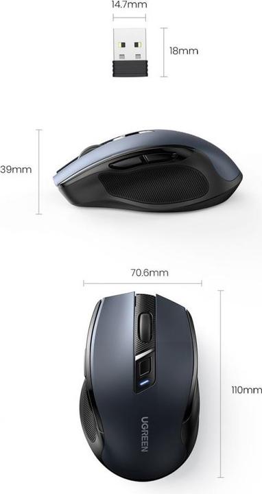 Actual product image Ugreen USB Optical Wireless Mouse 2.4GHz 4000 DPI black (MU006) (Wireless)