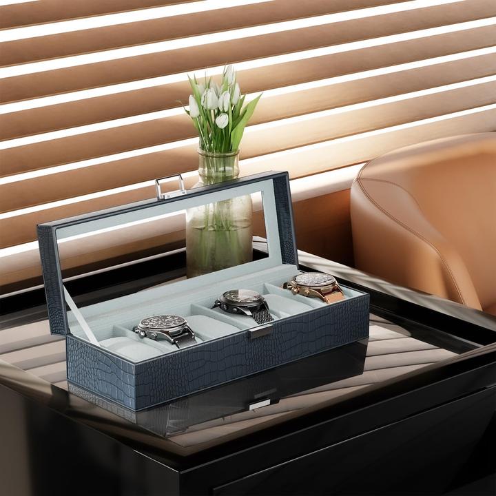 Image du produit Only-Bags.Store Uhrenbox mit 6 Fächern, Uhrenbox mit Glasdeckel, Uhrenkoffer mit Uhrenkissen, Uhrenaufbewahrung