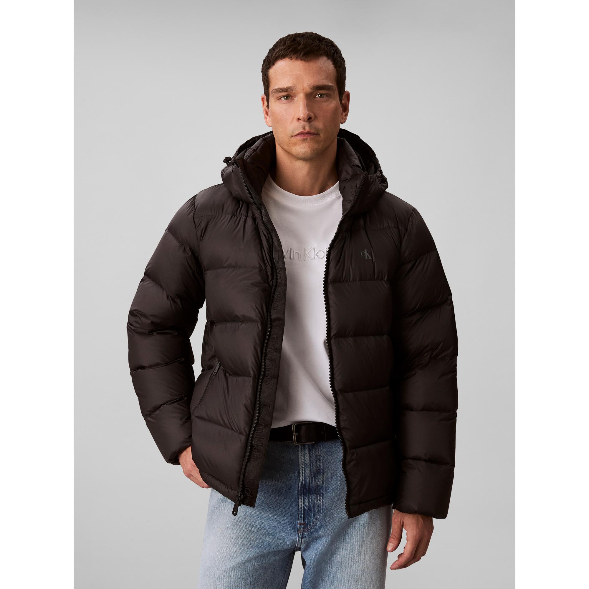 Calvin Klein Jeans, Uomini, Giacca, Ls Nylon Zip Off Hood Down Puffe (M), Nero, M