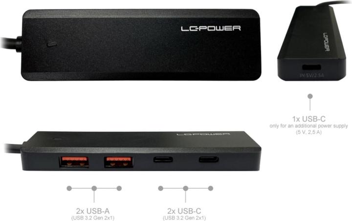 Produktbild LC-Power LC-HUB-U3-4-C 2xUSBA 1XUSB-C Black retail (USB-C, 5 Ports)