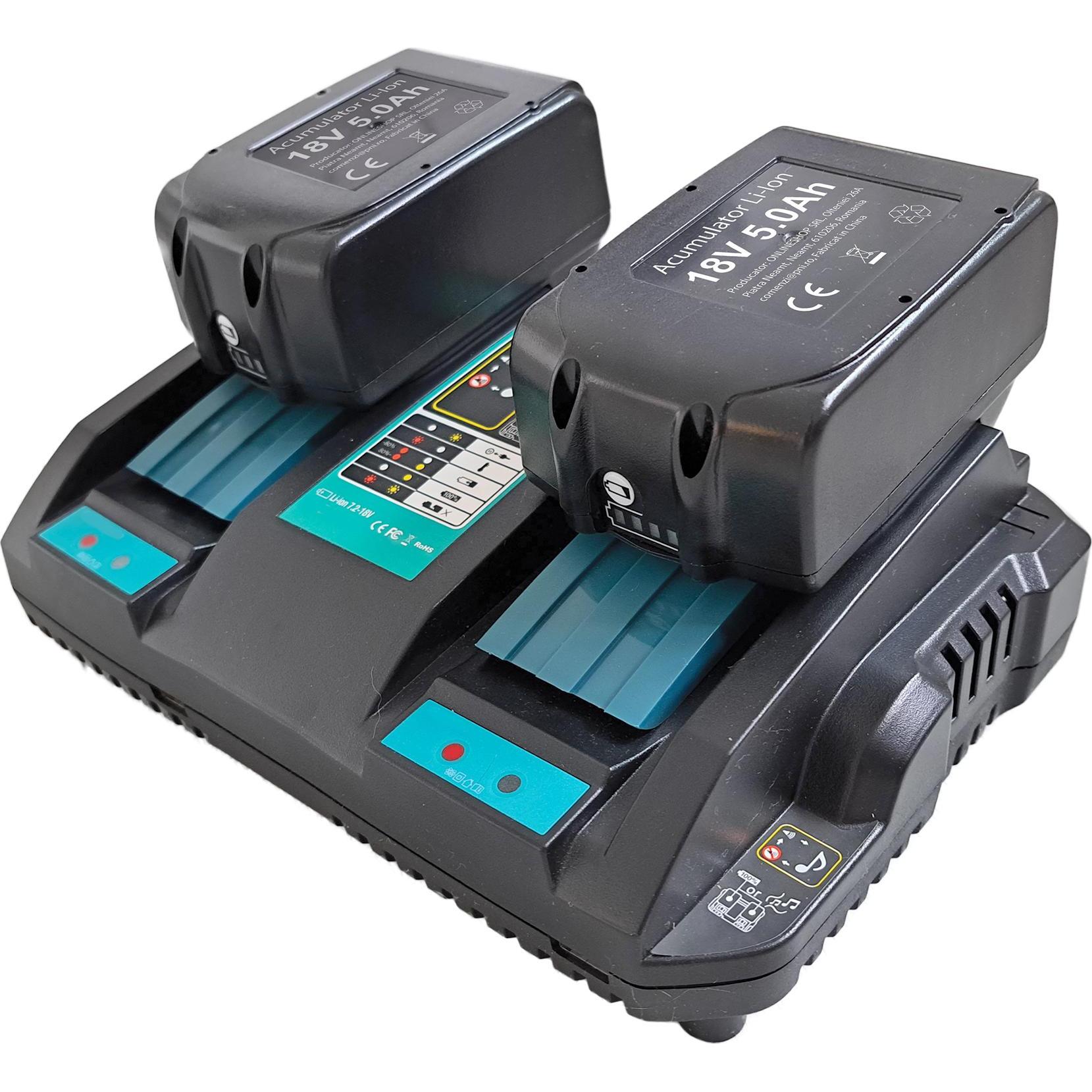PNI, Säbelsäge, DCH218 Doppelakku-Ladegerät mit zwei USB-Anschlüssen, inklusive 2 18-V-5-Ah-Akkus