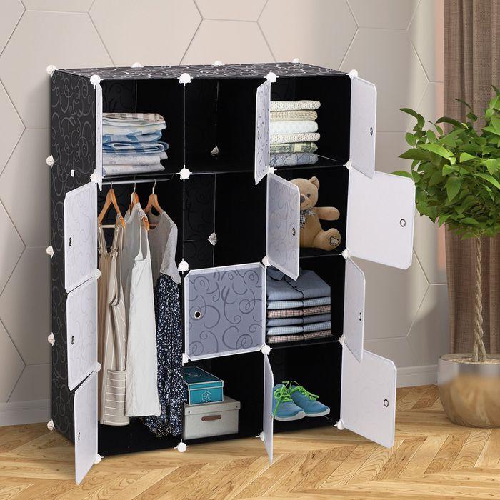 Actual product image Swisshandel24 Wardrobe DIY wardrobe Shelving system Plug-in shelf Cube wardrobe with clothes rail 2 + 6 (111 x 47 x 145 cm)