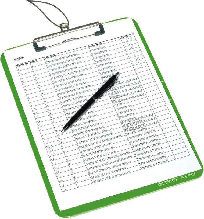 Produktbild Herlitz Klemmbrett easy orga to go, DIN A4, apfel opak aus Polystyrol-Kunststoff, vernickelte Klemmmechanik (22.5 x 31.5 cm)