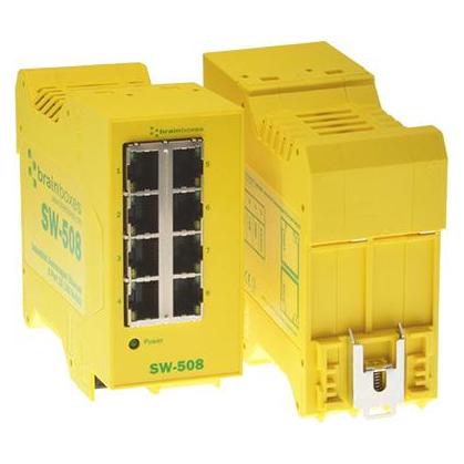 Brainboxes Ethernet schakelaar 8 poorten (8 ports), Netwerkschakelaar, Geel