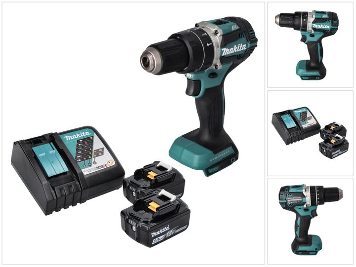 Produktbild Makita DHP 484 RT Akku Schlagbohrschrauber 18 V 54 Nm Brushless + 2x Akku 5,0 Ah + Ladegerät (Akkubetrieb)