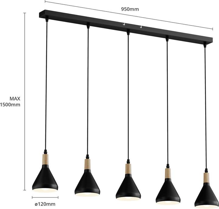 Produktbild Lindby Arina Pendelleuchte Black/Wood (E14, 400 lm)