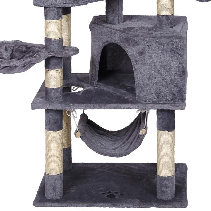 Actual product image Wiltec Cat Tree Light-grey with Paw-design 145cm Scratching Post with Hammocks, Cat Houses, & Play Ball (145 cm, Light grey)