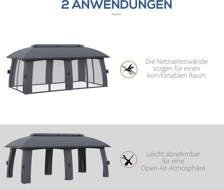 Produktbild Outsunny Pavillon, Partyzelt, mit Fliegennetzen, Winddach, bis 15 Personen, dunkelgrau, 3 x 6 x 3 m (300 cm, 600 cm)