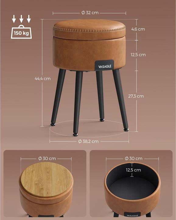 Produktbild Vasagle Hocker mit Stauraum LOM005K01 braun Kunstleder