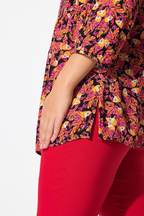 Produktbild Ulla Popken Smok-Bluse, Patchdruck, A-Linie, Rundhals, 3/4-Arm (54)