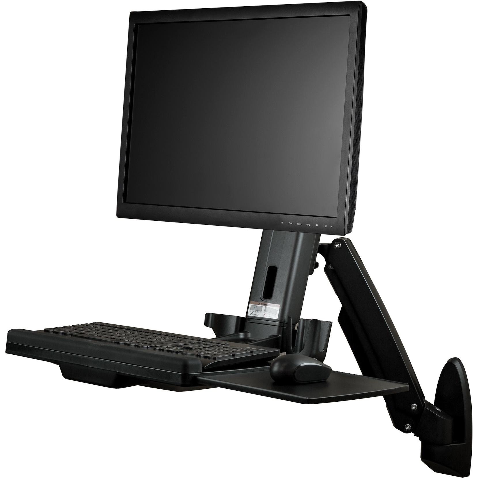 StarTech Wandmontage Sitz-/ Steh Workstation - 1 Monitor bis zu 60,96cm 24Zoll - VESA - Höhenverstellbarer... (Wand, 24", 8 kg), Monitor Halterung, Schwarz
