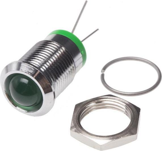 Produktbild RS PRO LED vorst 14mm chrom Lötpins 2VDC grün