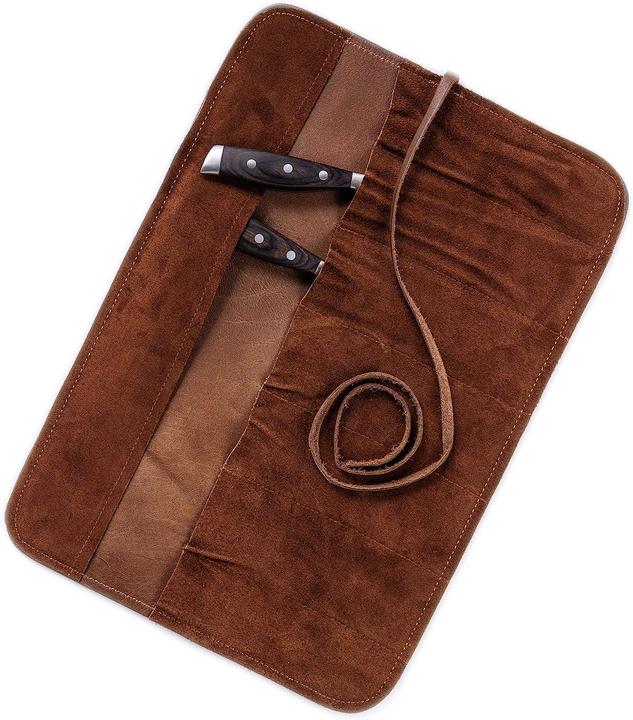 Immagine prodotto Angus Stoke Rotolo di coltelli da cuoco in vera pelle a 7 tasche, marrone