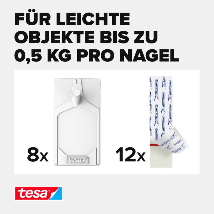 Image du produit tesa Klebenagel für Tapete & Putz, 0,5kg Halteleistung, spurlos ablösbar & wiederverwendbar, 8 Nägel