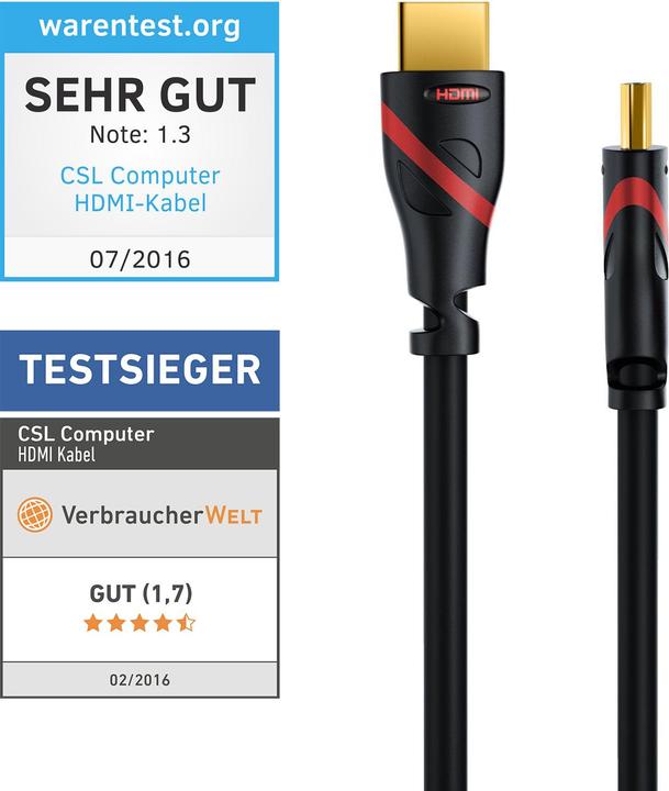 Actual product image CSL HDMI cable 2.0b - 4k 60Hz Ultra HD - Ethernet - Highspeed - Full HD - 3D - ARC - 3 x shielded (3 m, HDMI)