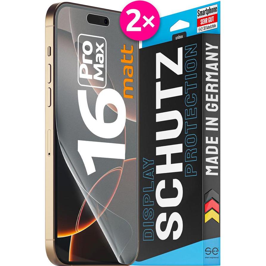 Smart Engineered se 3D Schutzfolie Apple iPhone 16 Pro Max entspiegelt (VPE 2) (2 Stück, Apple iPhone 16 Pro Max), Smart...
