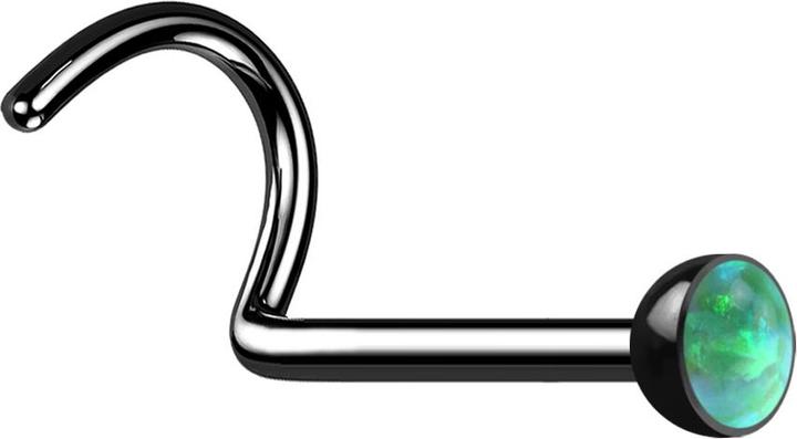Produktbild Star Piercing Nasenstecker gebogen schwarz mit Opal grün (ohne Messing, Chirurgenstahl 316L)