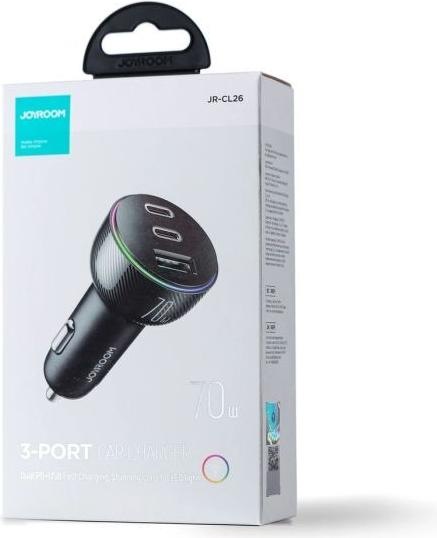 Produktbild Joyroom Multi-Color PD Car Charger with USB-A+ 2 x USB-C 70W - Black