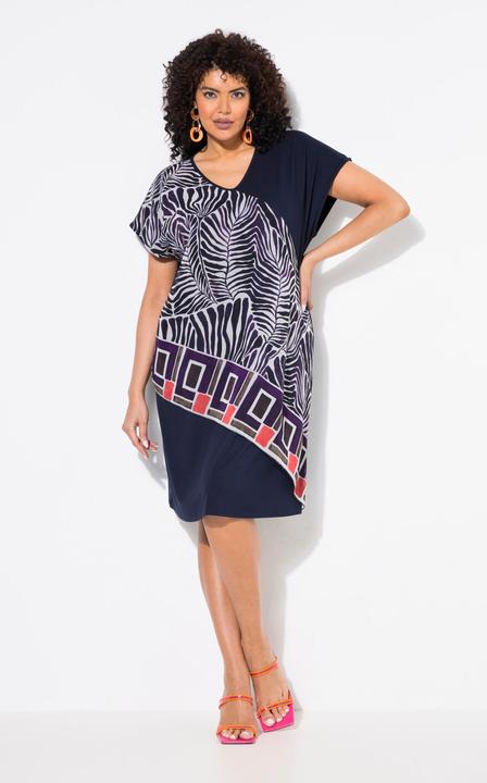 Image du produit Ulla Popken Robe en jersey, voile en mousseline, décolleté en V et manches courtes (54)