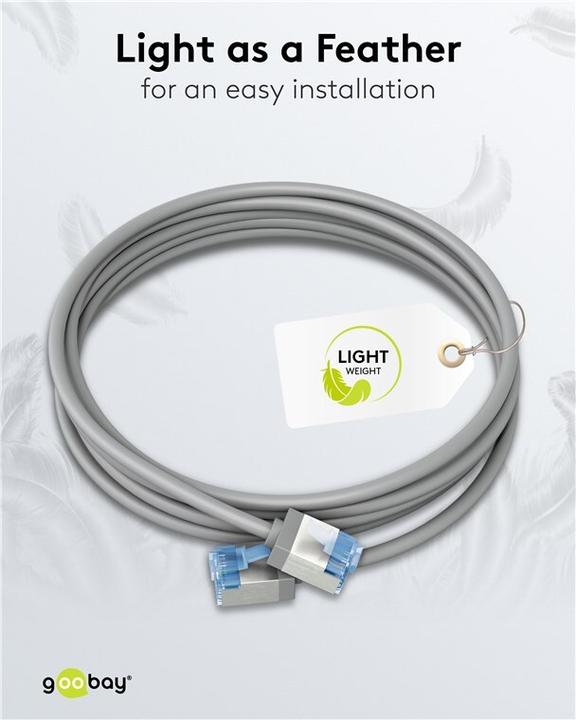 Actual product image Goobay Ultra-flexible CAT 6A patch cable, slim, U/FTP, grey (U/FTP, CAT6a, 3 m)