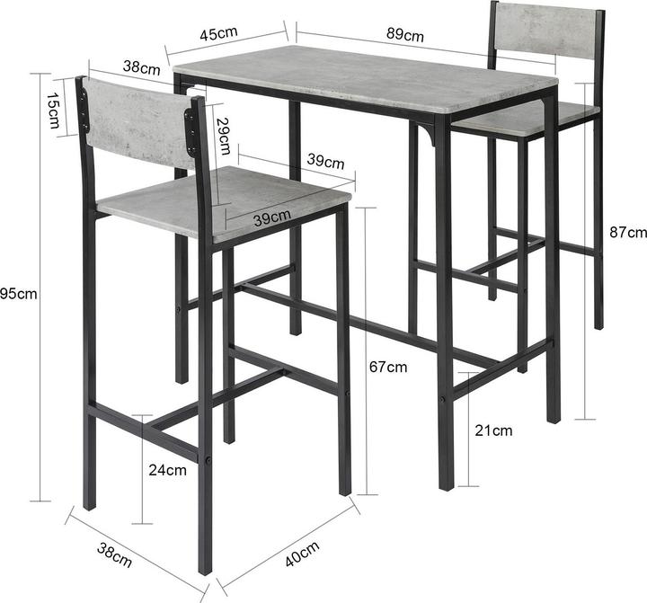 Image du produit SoBuy Table de bar avec 2 tabourets (89 x 45 x 87 cm)