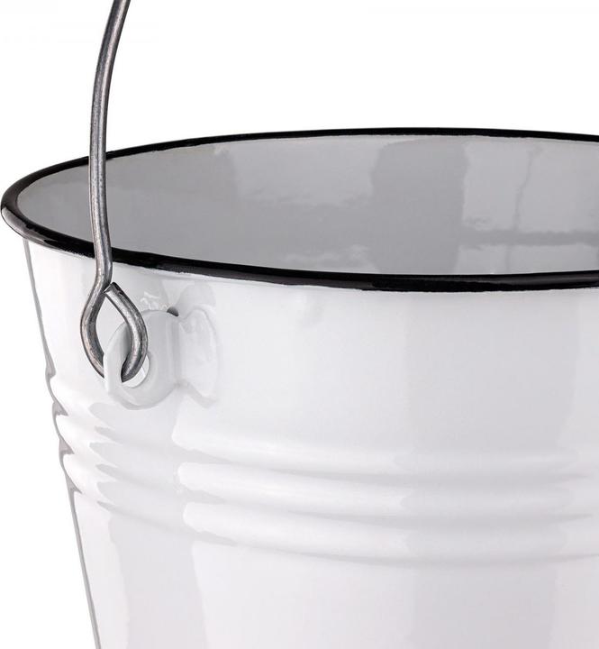 Produktbild Dema Emaille Wassereimer Blumeneimer Eimer Gartendeko 10L emailliert weiss Holz Henkel (1 Stk.)