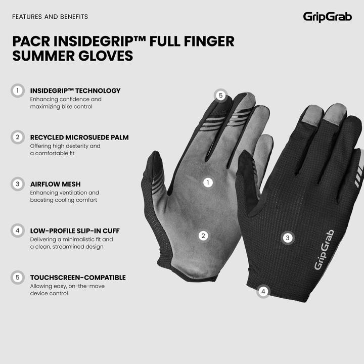 Produktbild GripGrab PACR InsideGrip™ Full Finger Summer Gloves (L)