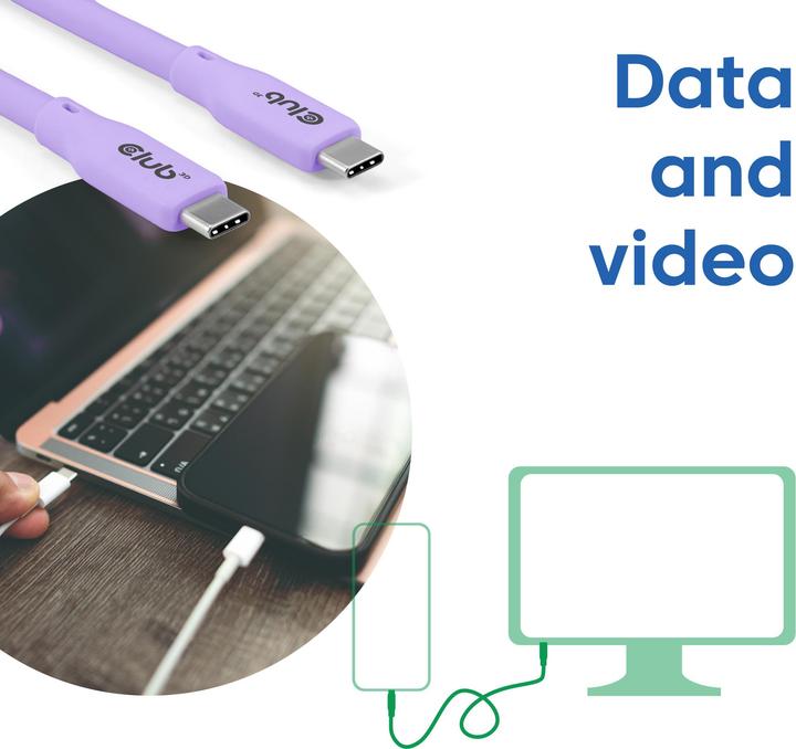 Produktbild Club 3D Club3D Lifestyle USB-C Kabel PD 240W,20Gbps 2m lila St/St retail (2 m, 240 W)