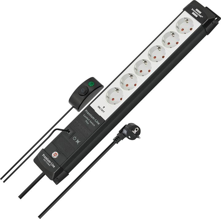 Produktbild Brennenstuhl Premium-Line 6fach sw/ligrau *DE* 3m H05VV-F3G1,5 mit Fussschalter (6 x, 3 m)