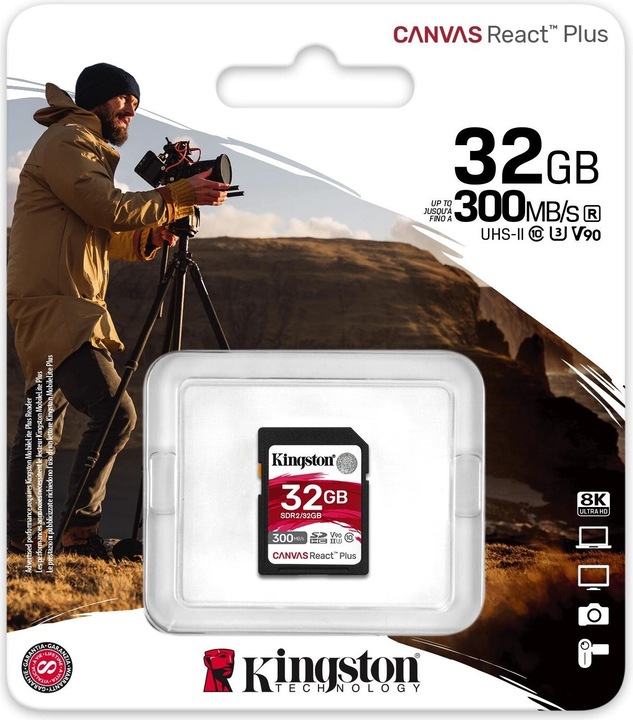 Productafbeelding Kingston Canvas React Plus SDHC UHS-II 300R/260W U3 V90 voor /4K/8K (32 GB, SDHC, U3, UHS-II)