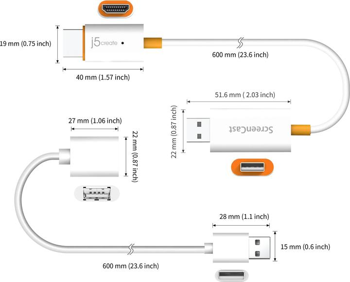 Actual product image j5Create HDMI (Typ A) — USB Typ A (0.15 m)