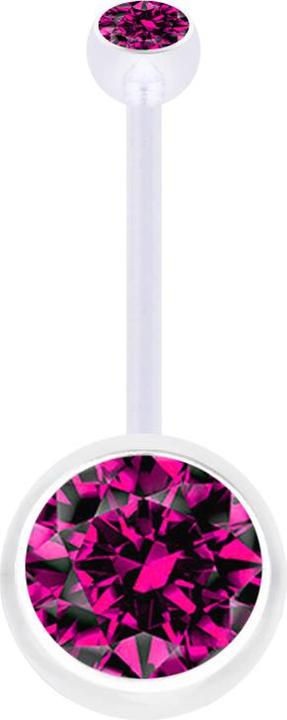 Produktbild Star Piercing Banane Schwangerschaft transparent mit zwei Kugeln Kristall gross fuchsia (ohne Messing, Kunststoff)