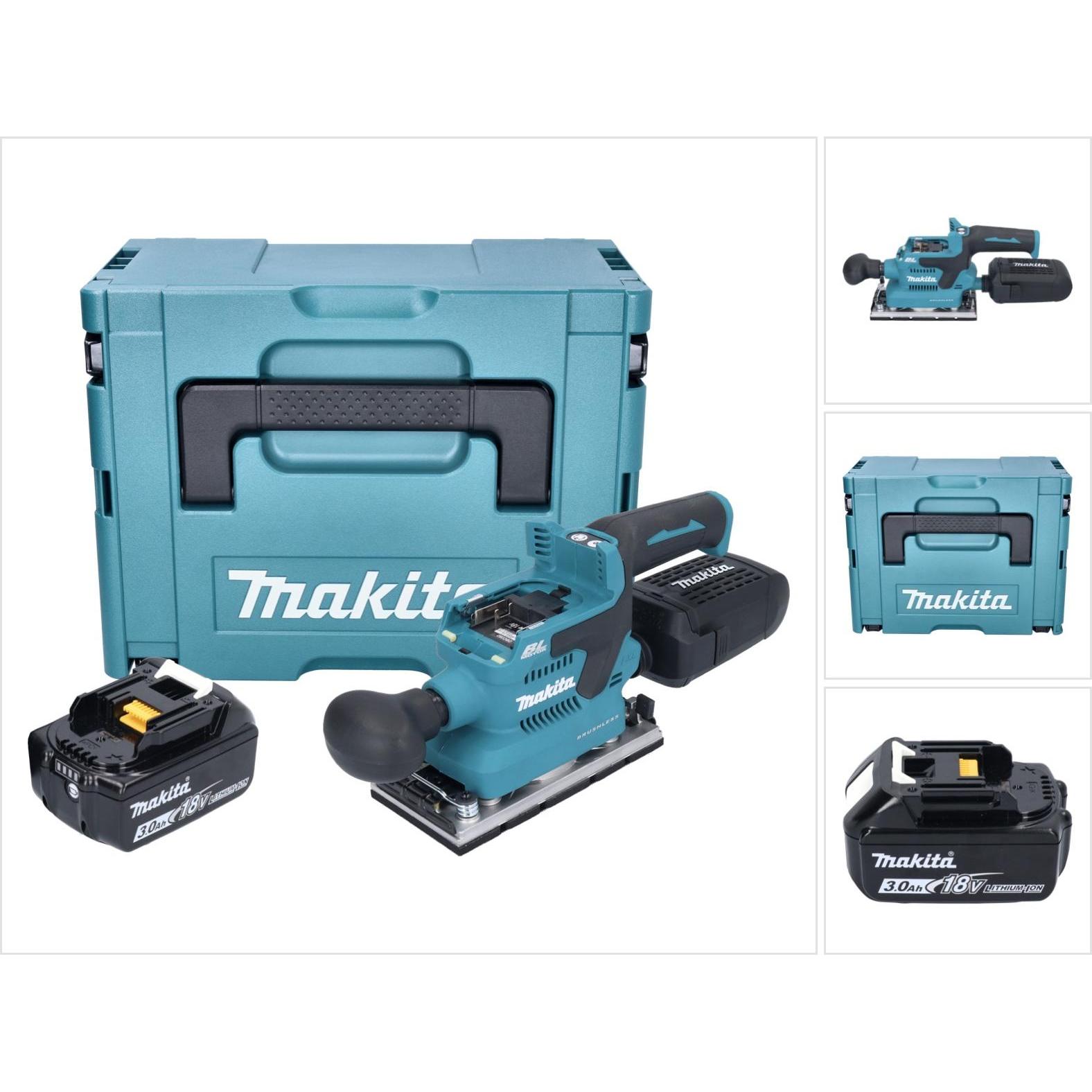 Makita, Schleifmaschine + Poliermaschine, DBO 382 F1J Akku Schwingschleifer 18 V 93 x 185 mm Brushless + 1x Akku 3,0 Ah ...