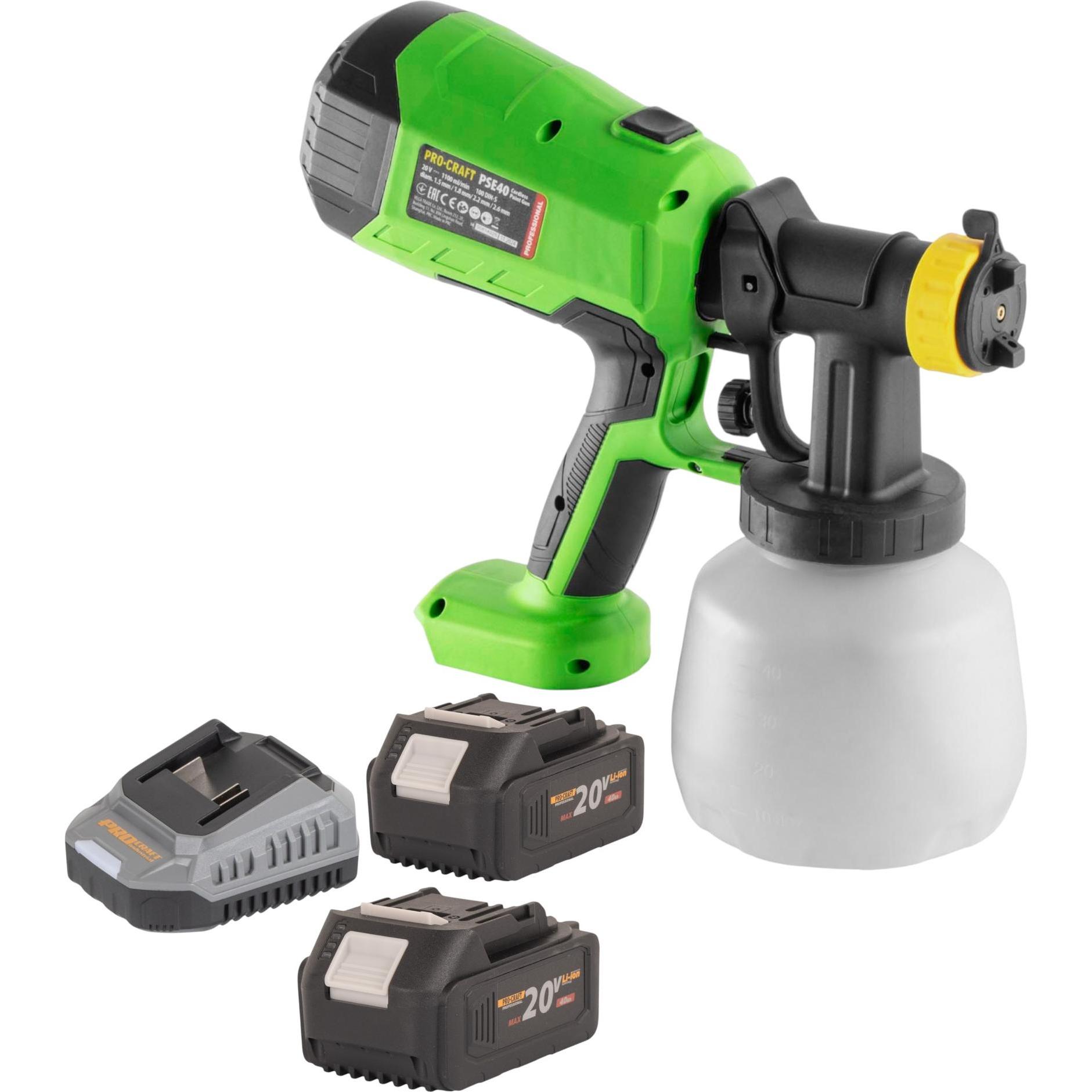 Procraft, Verniciatura a spruzzo, PSE40bb Akku Farbspritzpistole 20 V + 2x Akku 4,0 Ah + Ladegerät