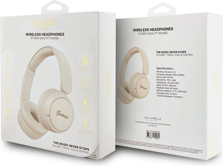 Produktbild Guess Headphones Bluetooth 5.3 Metal Logo Script beige (30 h, Kabellos)