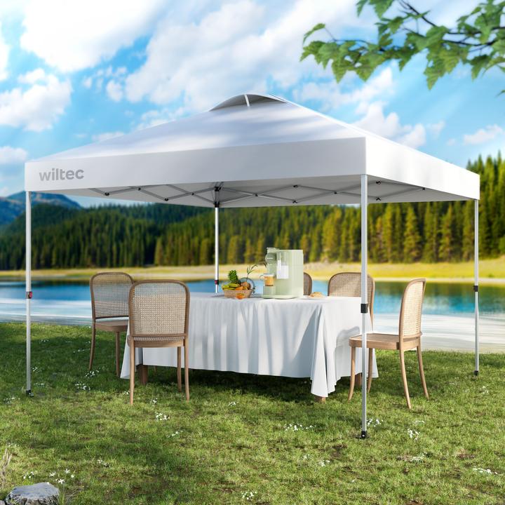 Produktbild Wiltec Pop up Pavillon 3x3m weiss Räder Gartenpavillon Faltpavillon Camping Party (300 cm, 300 cm)
