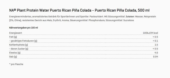 Valori nutrizionali e ingredienti Nutriathletic Acqua proteica vegetale Piña Colada portoricana (Piña Colada portoricana, 1 x)