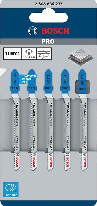 Produktbild Bosch Professional Zubehör PRO Metal curve T118EOF Stichsägeblatt, 83 mm, 5-tlg.