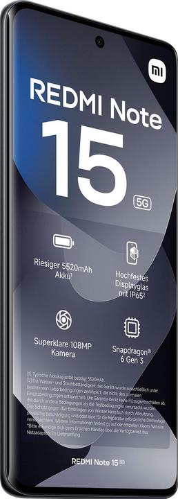 Produktbild Xiaomi Note 15 5G (128 GB, Black, Midnight Black, Schwarz, 6.77", Hybrid Dual SIM, 5G)