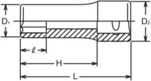 Actual product image Koken Extended hexagon socket 3/8", size 22 mm