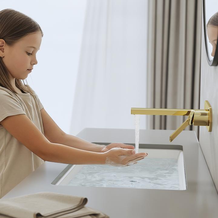 Produktbild Emke Wasserhahn Bad, Messing Champagnergold, Mischbatterie Waschbecken, Küchenarmatur mit Luftsprudler, K