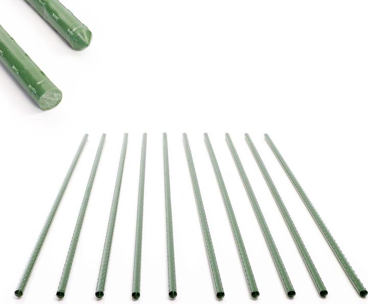 Produktbild Wiltec Toboli 10x Pflanzstäbe grün 120cm Ø11mm Rankstab Metall Kunststoff Tomatenstange (120 cm, 1.10 cm)