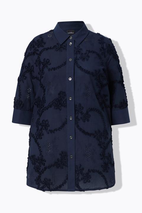 Immagine prodotto Ulla Popken Blusa lunga con ricami, collo da camicia e maniche a 3/4 (50, 52)