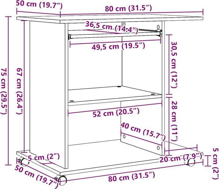 Produktbild vidaXL Schreibtisch (80 x 50 x 75 cm)